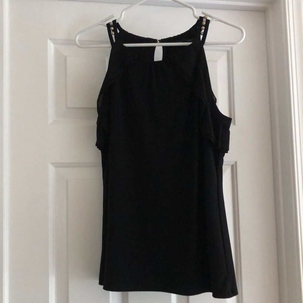 White House Black market halter jersey material top with ruffle detail